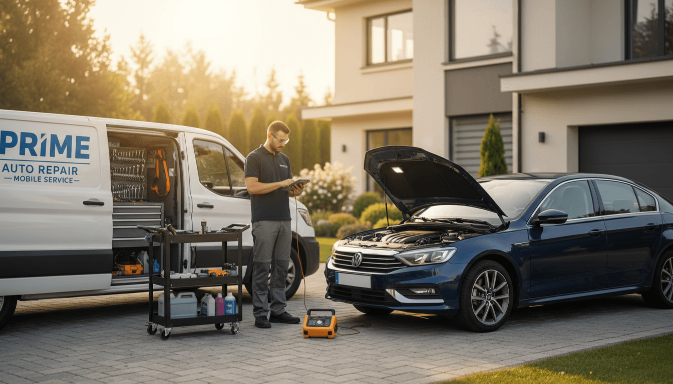 Car with new battery installed in driveway