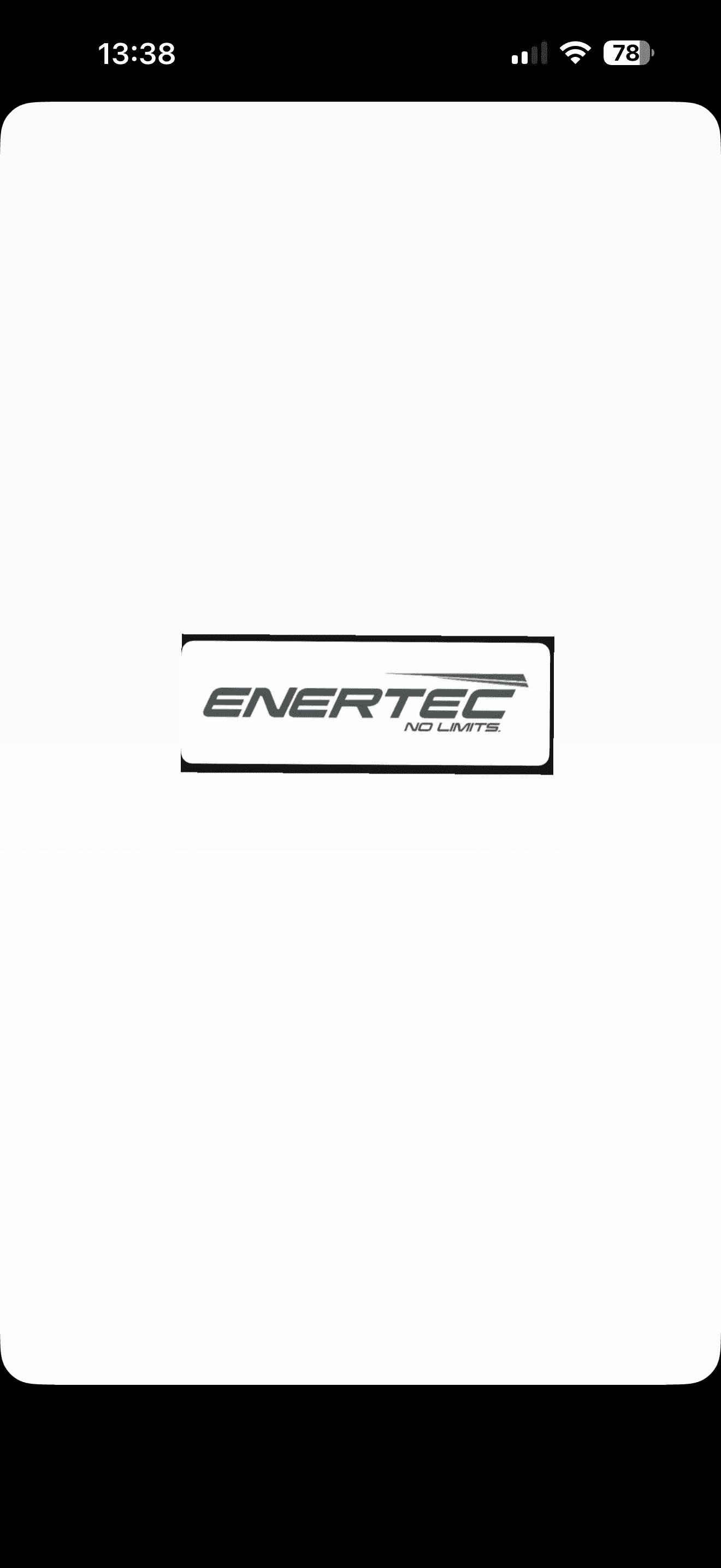 Enertec logo with "NO LIMITS" slogan centered on a white mobile phone screen background.