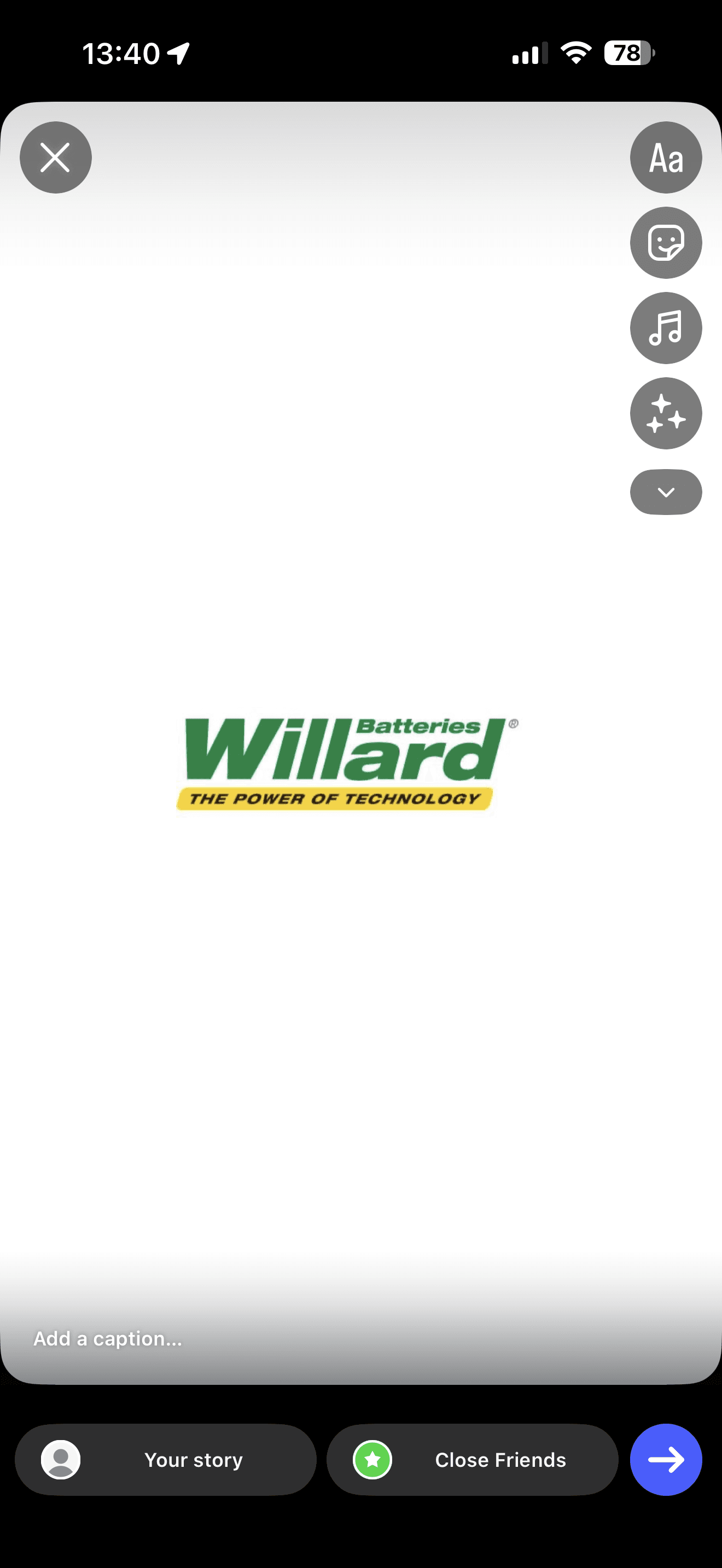 Willard Batteries logo with yellow slogan banner centered on a white mobile app interface.